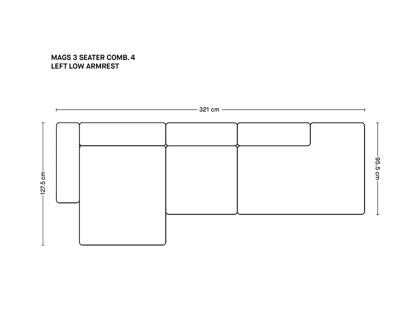 Mags 3人掛けソファ(肘掛け低め)
