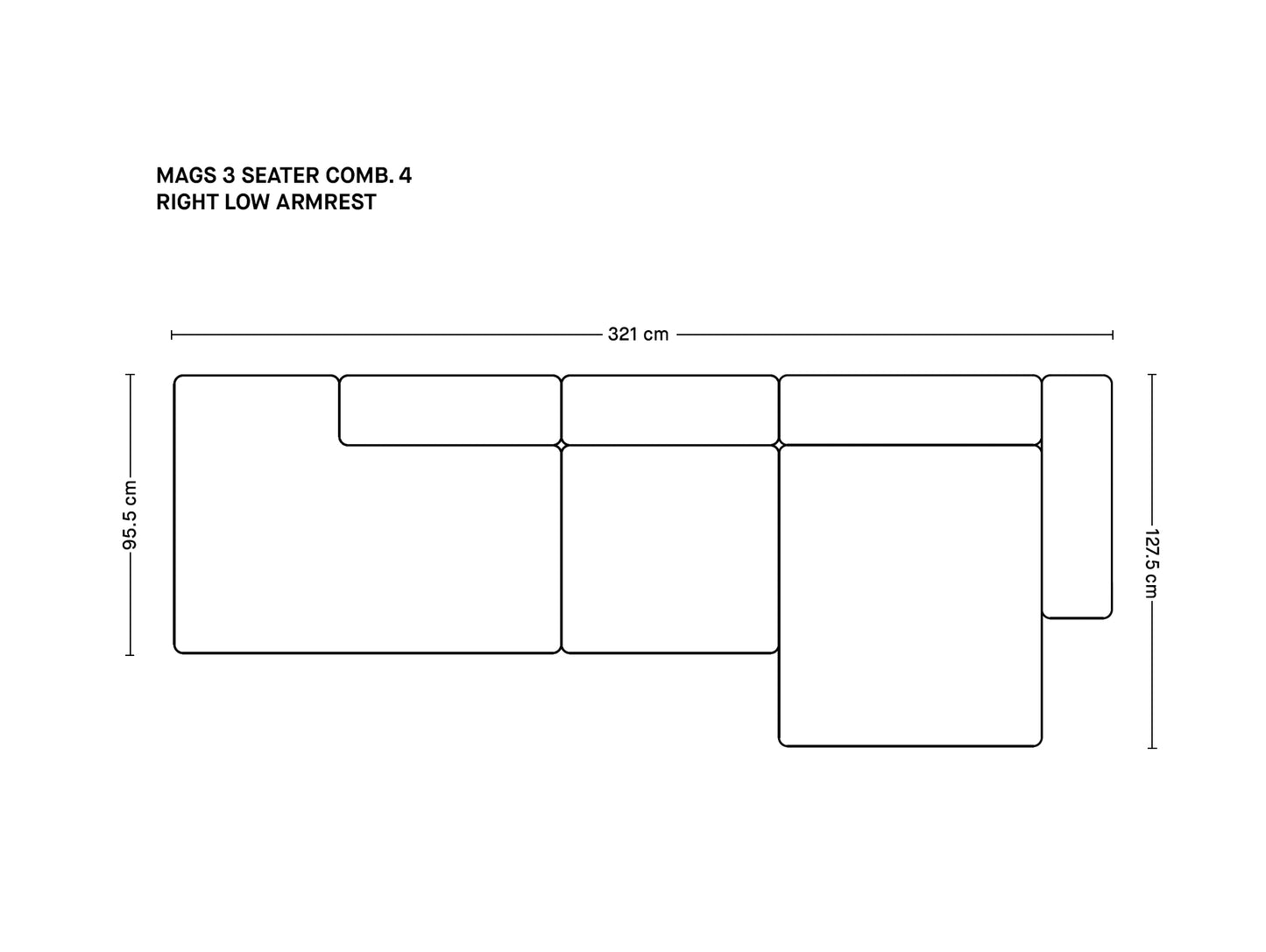 Mags 3人掛けソファ(肘掛け低め)