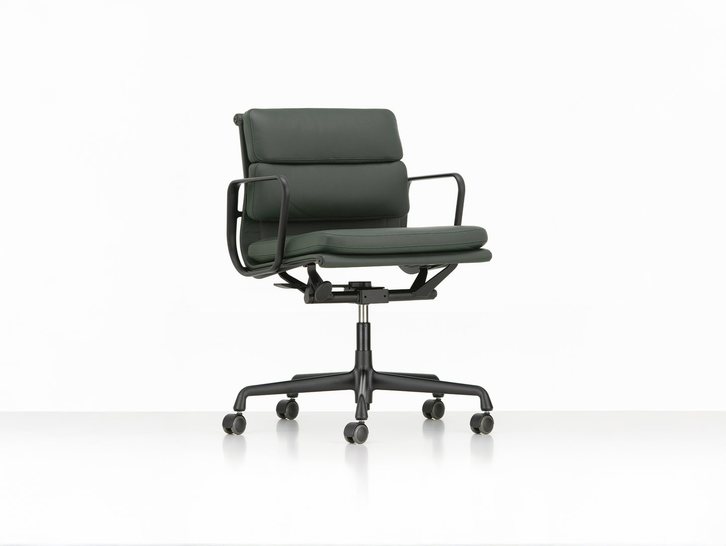 Soft Pad Work Chair EA 217 by Vitra - Deep Black Powder-Coated Aluminium / Seat: Jade Premium F Leather / Back: Plano Coconut Forest (L50)