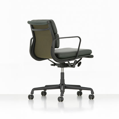 Soft Pad Work Chair EA 217 by Vitra - Deep Black Powder-Coated Aluminium / Seat: Jade Premium F Leather / Back: Plano Coconut Forest (L50)