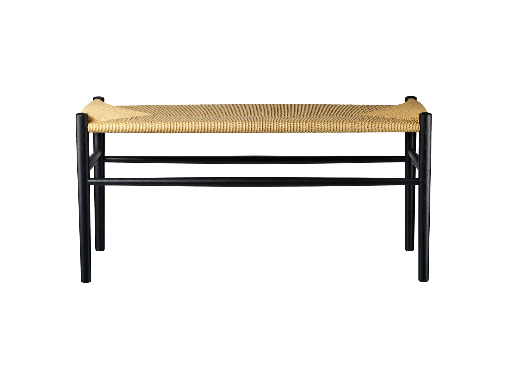 J163 Bench by FDB Mobler - Base: Black Painted Beech / Seat: Nature Paper Cord