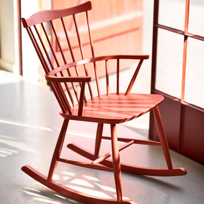 J52G Rocking Chair by FDB Mobler - Brick Red Painted Beech