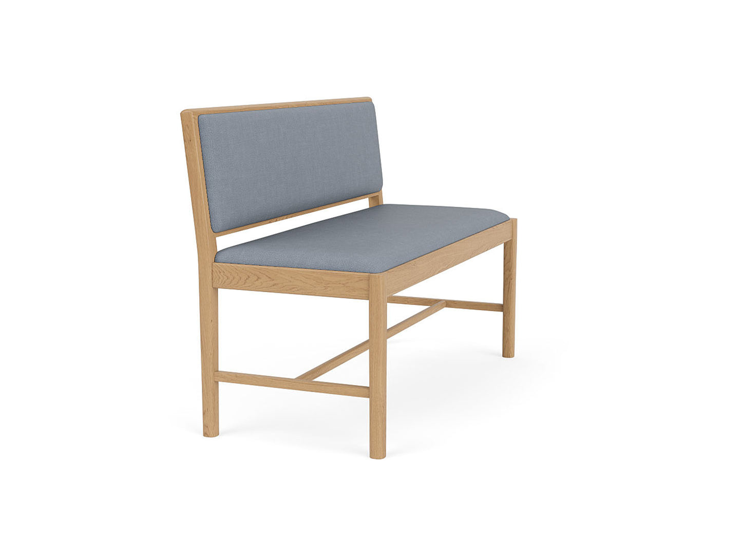 J176 Sonderborg Bench by FDB Mobler - Lacquered Oak / Ploegwool Blue 04