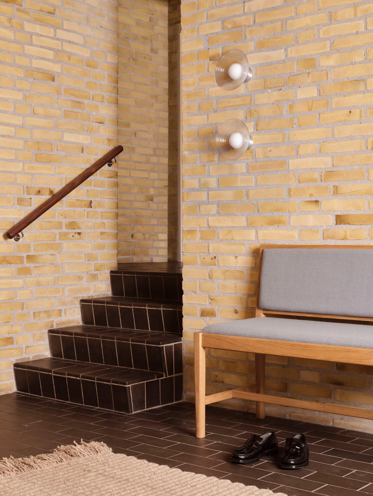 J176 Sonderborg Bench by FDB Mobler - Lacquered Oak / Ploegwool Blue 04