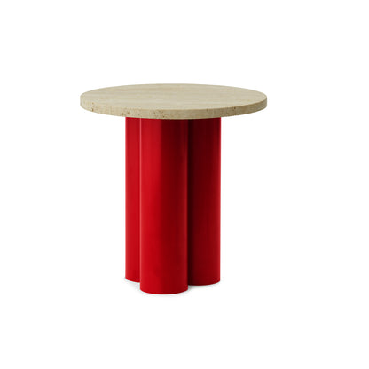 Dit Side Table by Normann Copenhagen - Bright Red Base /  Travertine Light