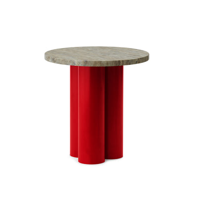 Dit Side Table by Normann Copenhagen - Bright Red Base /  Travertine Silver