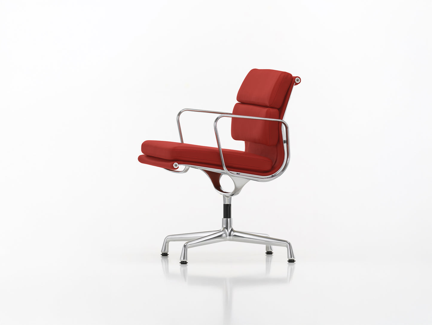 Soft Pad Conference Chair EA 208 by Vitra - Polished Aluminium / Seat: Red Stone Premium F Leather / Back: Plano Red Cognac (L50)