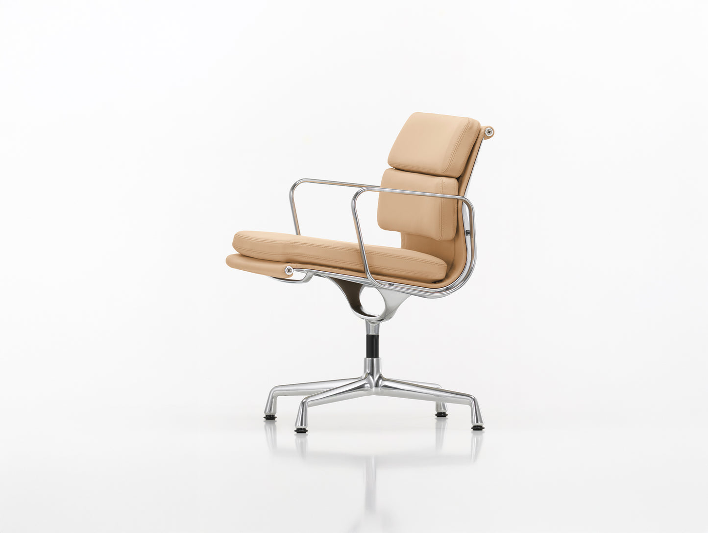 Soft Pad Conference Chair EA 208 by Vitra - Polished Aluminium / Seat: Cashew Premium F Leather / Back: Plano Coffee (L50)