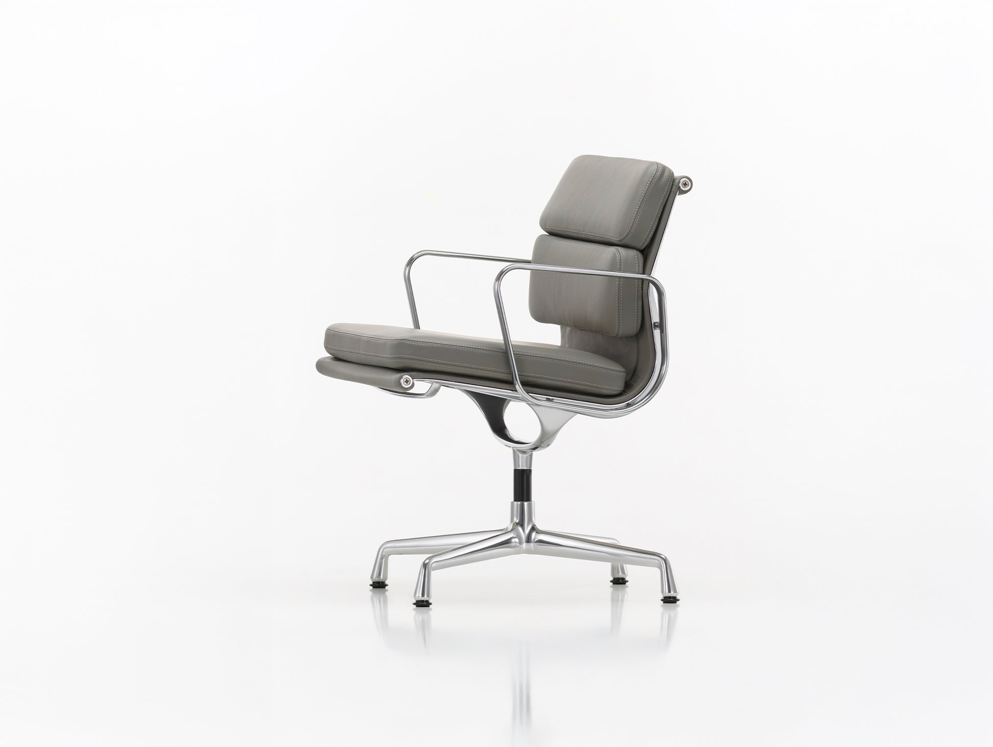 Soft Pad Conference Chair EA 208 by Vitra - Polished Aluminium / Seat: Granite Premium F Leather / Back: Plano Sierra Grey (L50)