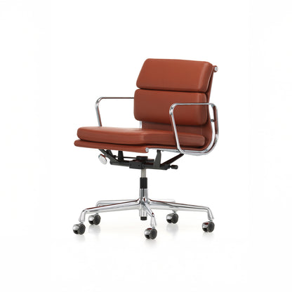Soft Pad Work Chair EA 217 by Vitra  - Polished Aluminium / Seat: Brandy Premium F Leather / Back: Plano Marron Cognac (L50)