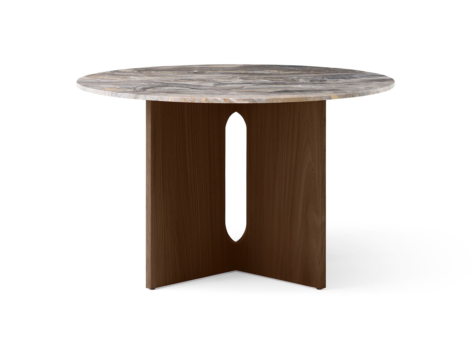 Androgyne Dining Table (Marble Edition) by Audo Copenhagen - Grey Galaxy Marble / Dark Stained Oak Base