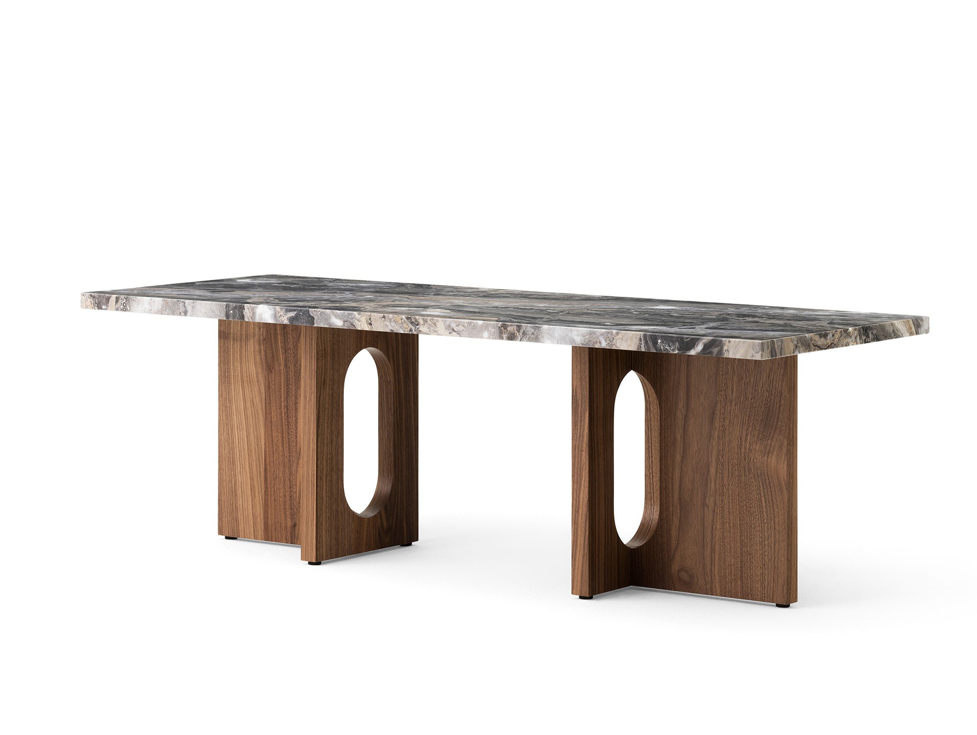 Androgyne Lounge Table by  Audo Copenhagen - Grey Galaxy Marble Top / Walnut Veneer Base