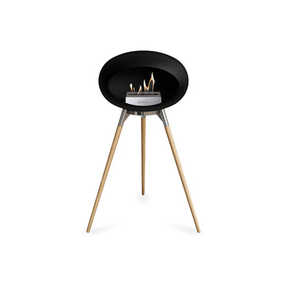 Ground High Fireplace by Le Feu - Black Dome / Polished Steel Bowl / Soaped Oak Base