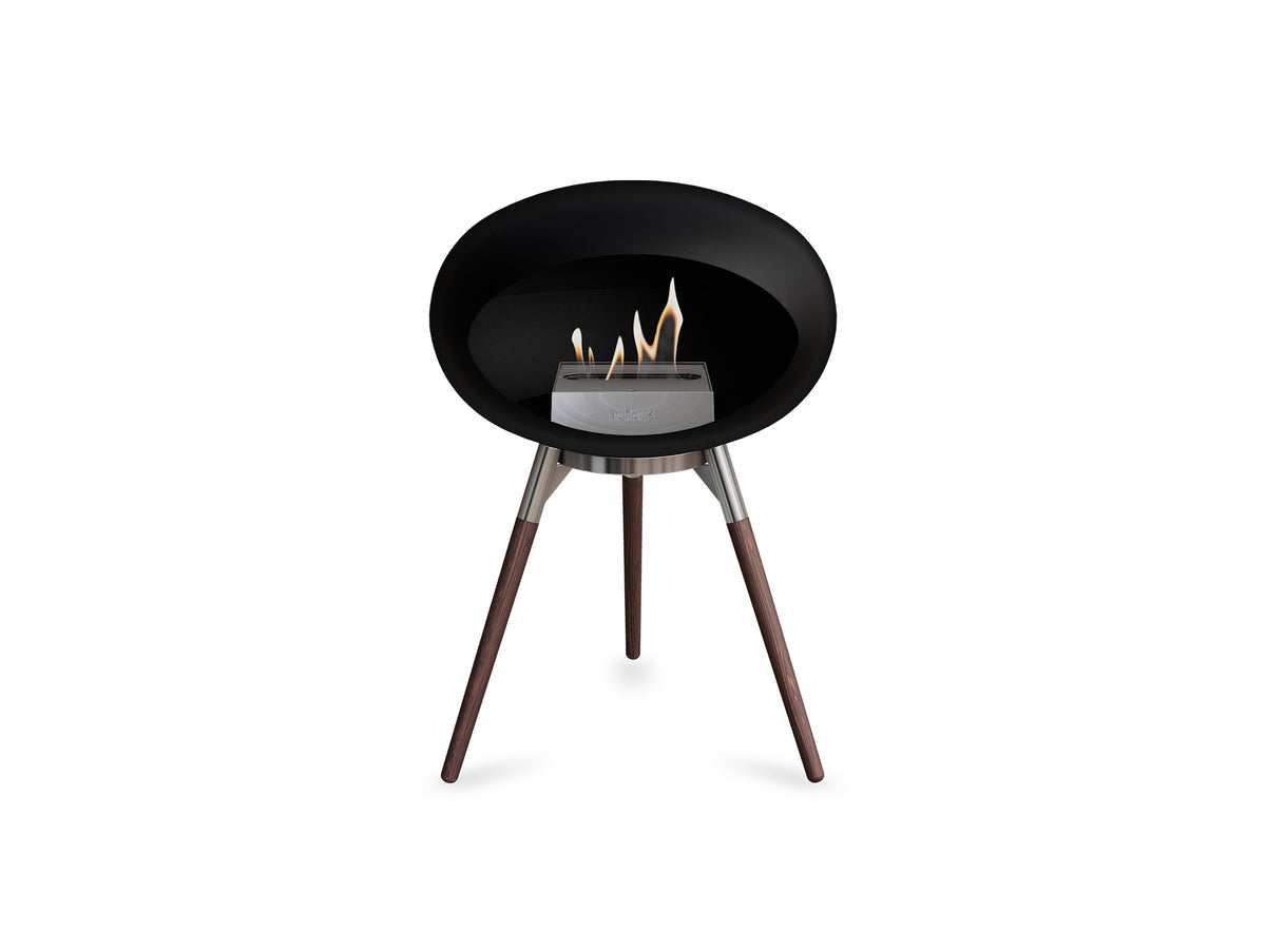 Ground Low Fireplace by Le Feu - Black Dome / Polished Steel Bowl / Smoked Oak Base