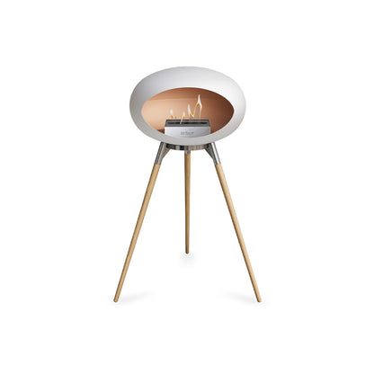 Ground High Fireplace by Le Feu - White Dome / Polished Steel Bowl / Soaped Oak Base