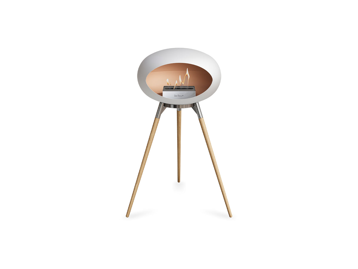 Ground High Fireplace by Le Feu - White Dome / Polished Steel Bowl / Soaped Oak Base