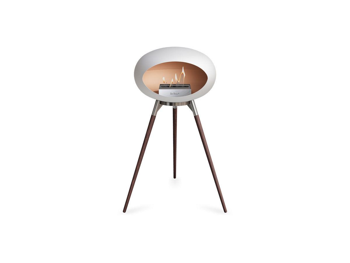 Ground High Fireplace by Le Feu - White Dome / Polished Steel Bowl / Smoked Oak Base