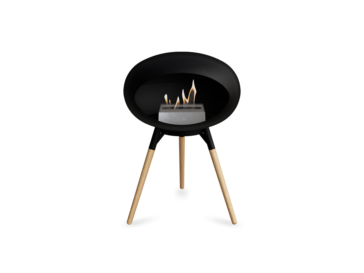 Ground Low Fireplace by Le Feu - Black Dome / Black Bowl / Soaped Oak Base