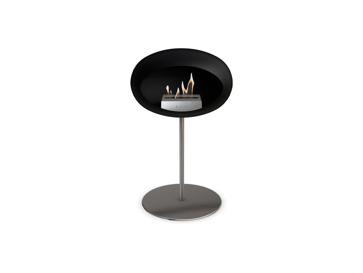 Steel Low Fireplace by Le Feu - Black Dome/ Polished Steel Pole 25 mm / Polished Steel Plate
