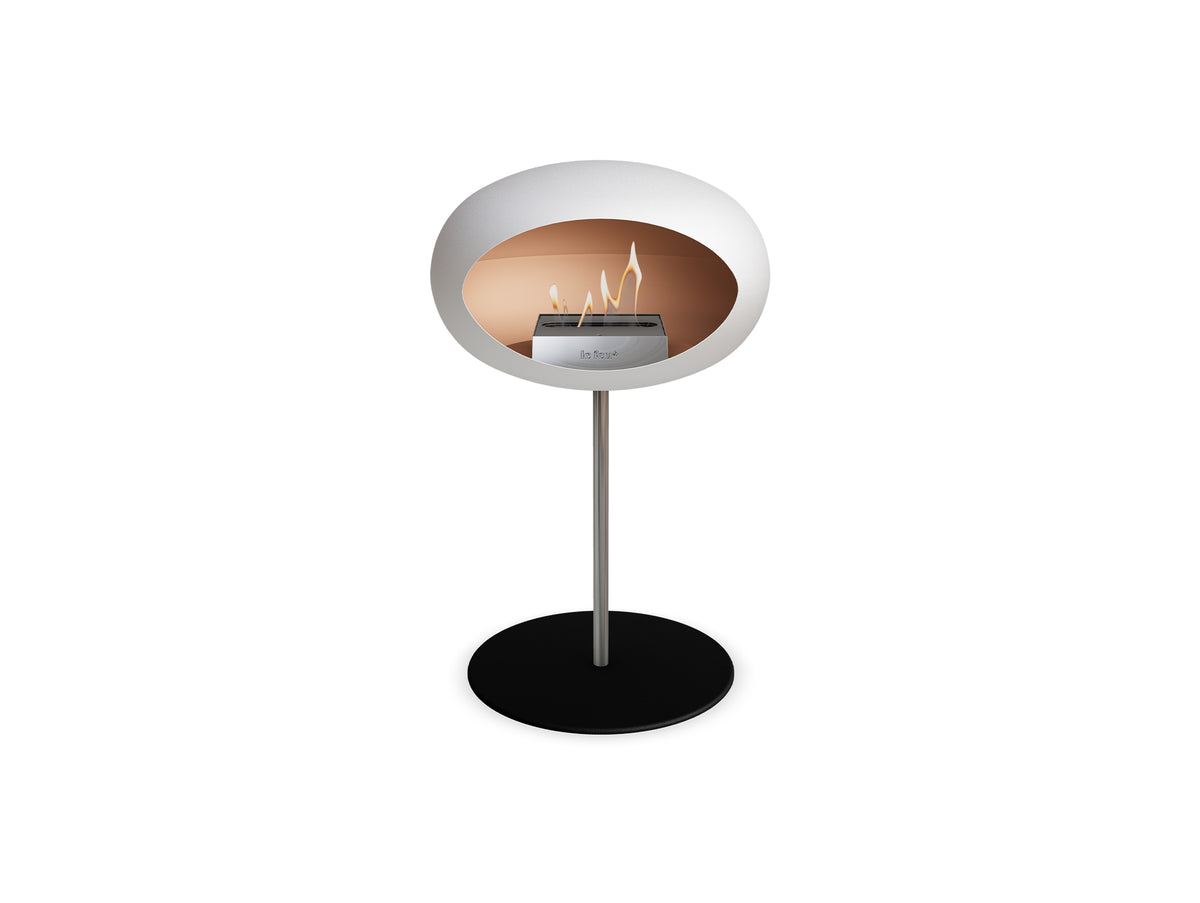 Steel Low Fireplace by Le Feu - White Dome/ Polished Steel Pole 25 mm / Black Plate