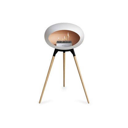 Ground High Fireplace by Le Feu - White Dome / Black Bowl / Soaped Oak Base