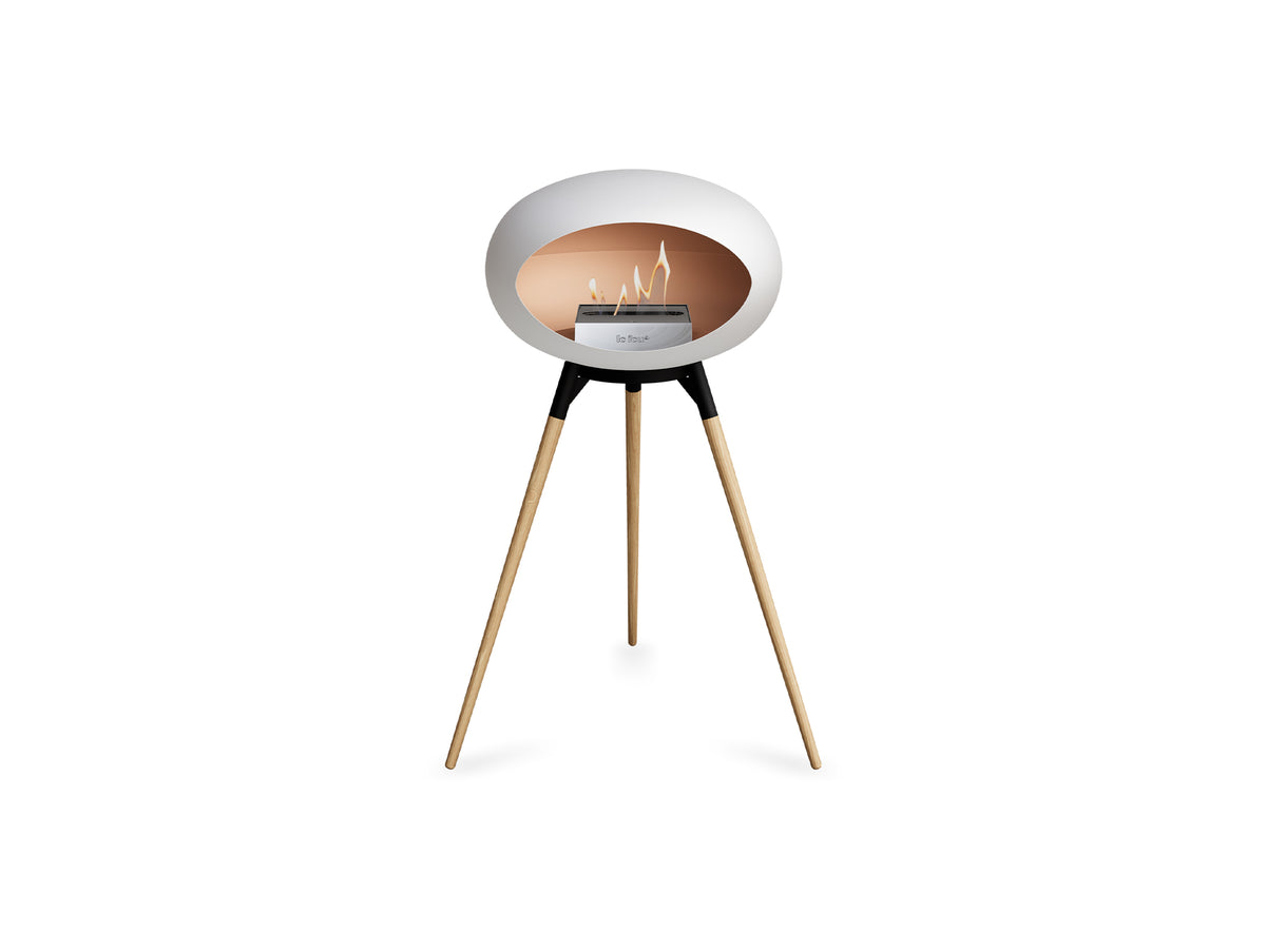 Ground High Fireplace by Le Feu - White Dome / Black Bowl / Soaped Oak Base