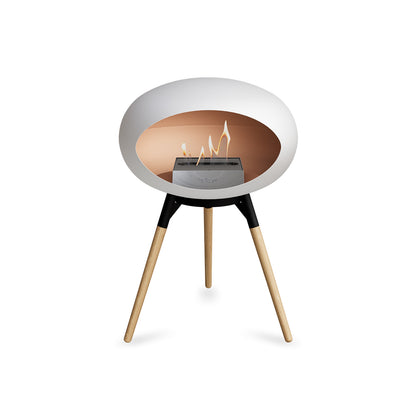 Ground Low Fireplace by Le Feu - White Dome / Black Bowl / Soaped Oak Base