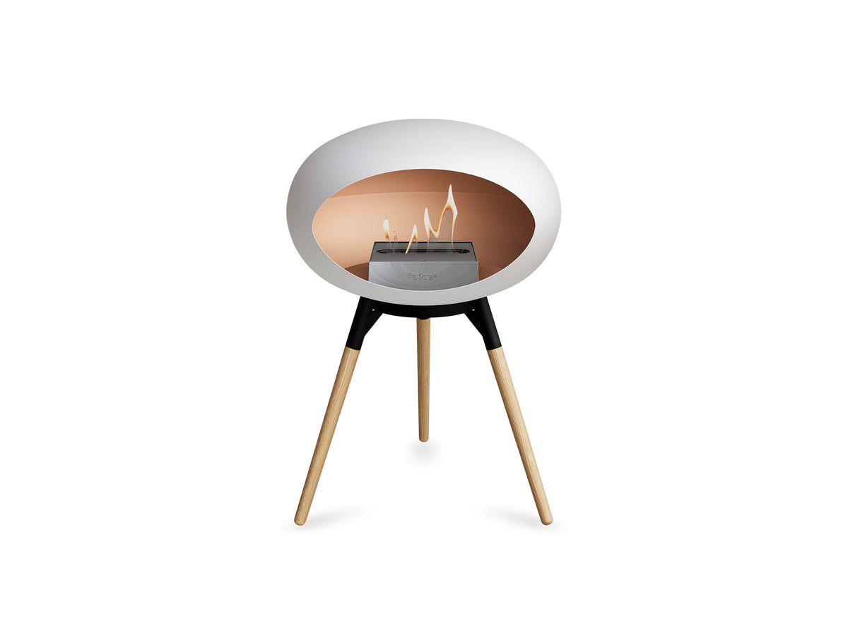 Ground Low Fireplace by Le Feu - White Dome / Black Bowl / Soaped Oak Base