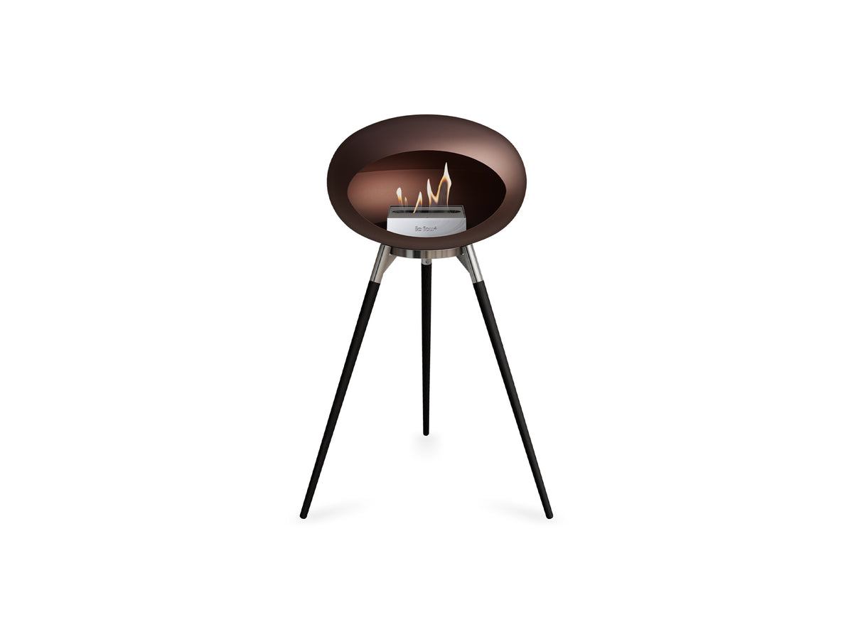 Ground High Fireplace by Le Feu - Mocca Dome / Polished Steel Bowl / Black Oak Base