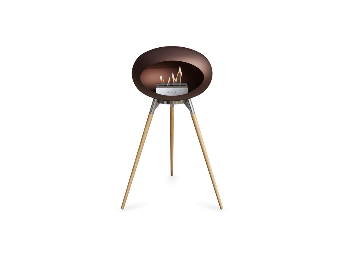 Ground High Fireplace by Le Feu - Mocca Dome / Polished Steel Bowl / Soaped Oak Base
