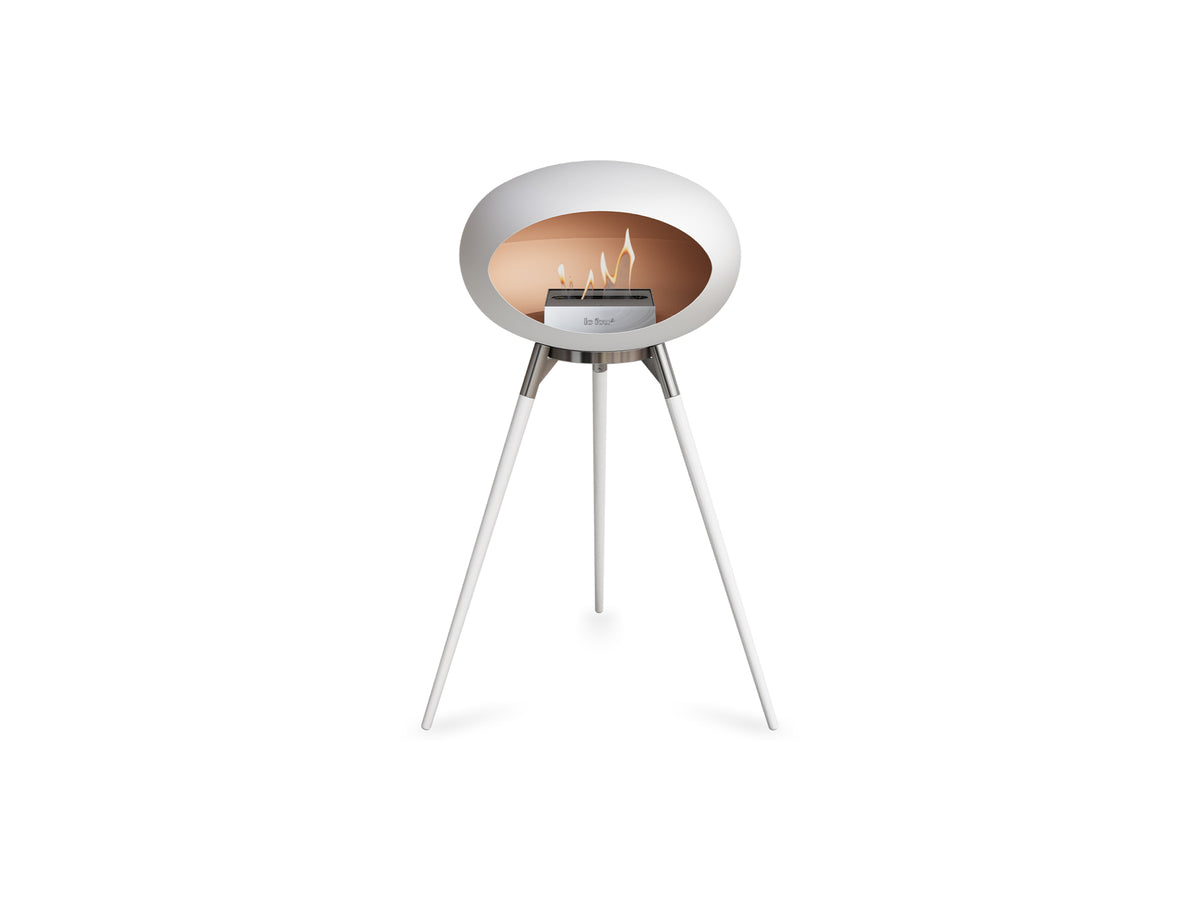 Ground High Fireplace by Le Feu - White Dome / Polished Steel Bowl / White Oak Base