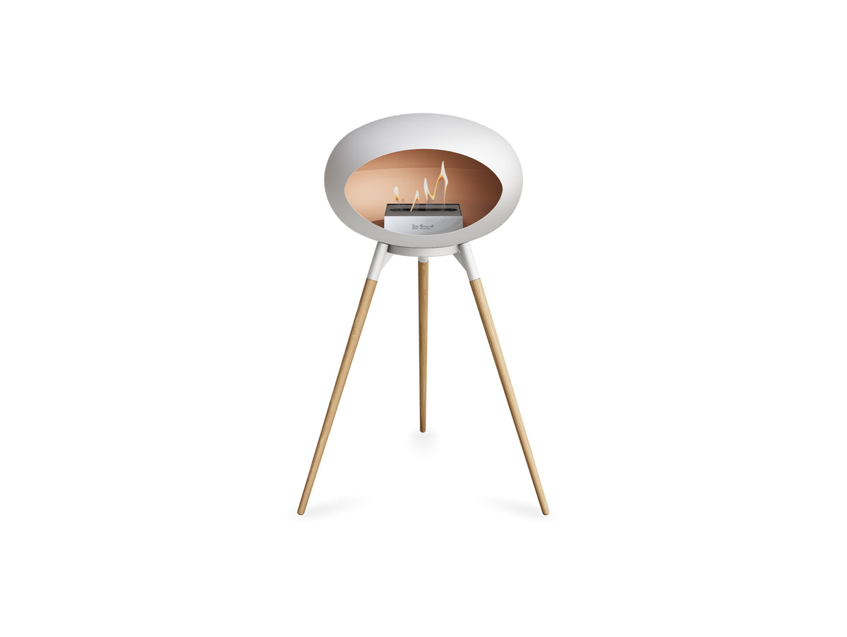 Ground High Fireplace by Le Feu - White Dome / White Bowl / Soaped Oak Base