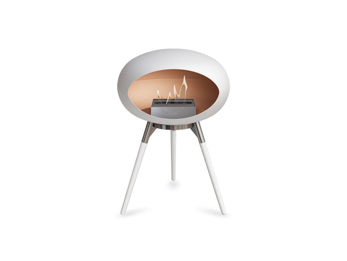 Ground Low Fireplace by Le Feu - White Dome / Polished Steel Bowl / White Oak Base