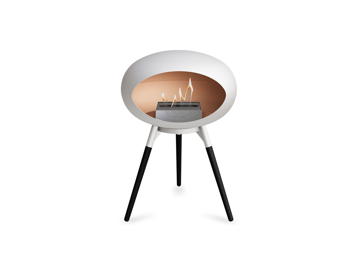 Ground Low Fireplace by Le Feu - White Dome / White Bowl / Black Oak Base