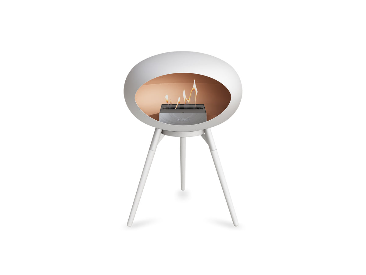 Ground Low Fireplace by Le Feu - White Dome / White Bowl / White Oak Base