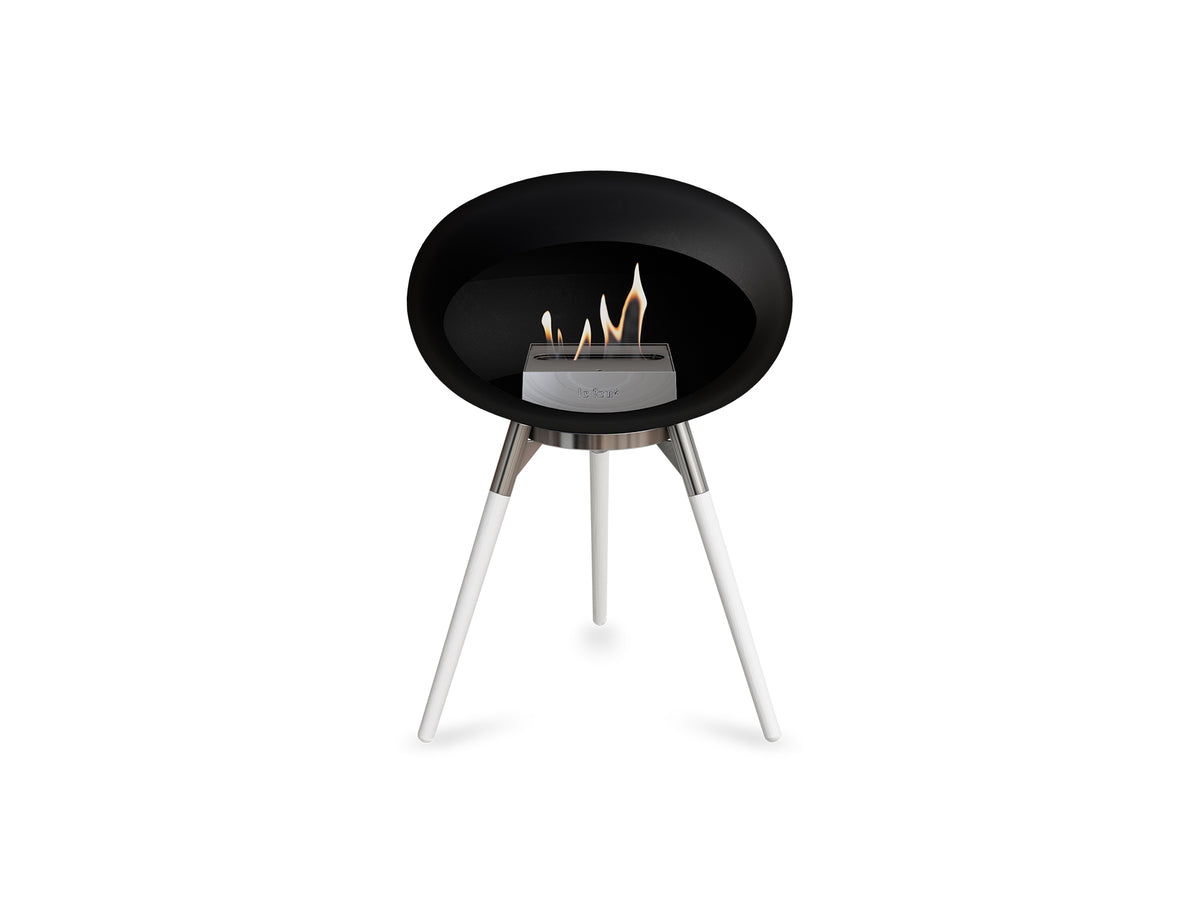 Ground Low Fireplace by Le Feu - Black Dome / Polished Steel Bowl / White Oak Base