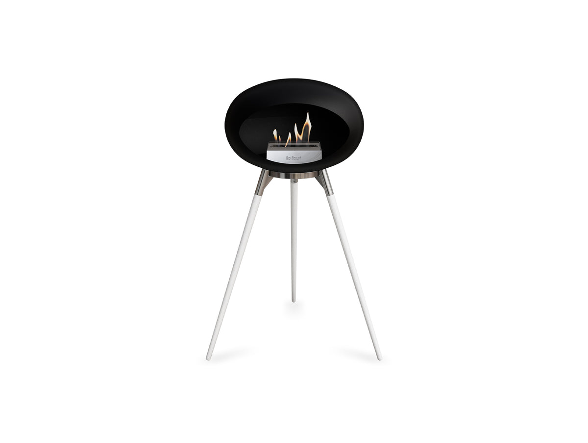 Ground High Fireplace by Le Feu - Black Dome / Polished Steel Bowl / White Oak Base