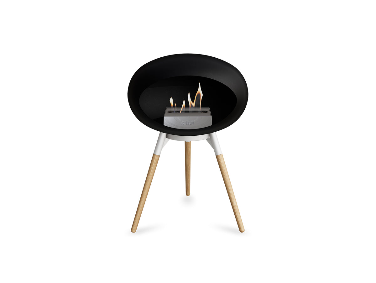 Ground Low Fireplace by Le Feu - Black Dome / White Bowl / Soaped Oak Base
