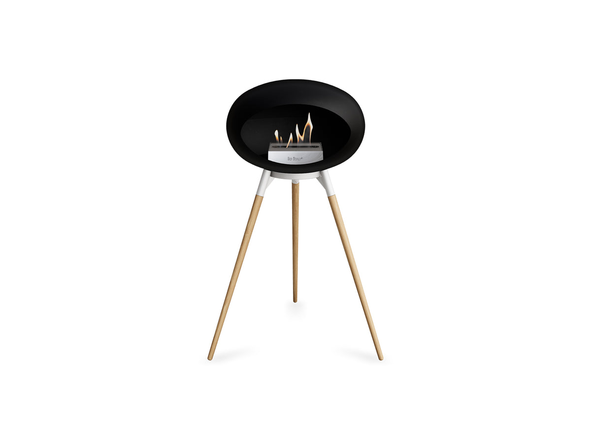 Ground High Fireplace by Le Feu - Black Dome / White Bowl / Soaped Oak Base
