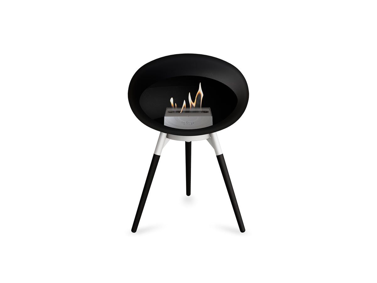 Ground Low Fireplace by Le Feu - Black Dome / White Bowl / Black Oak Base