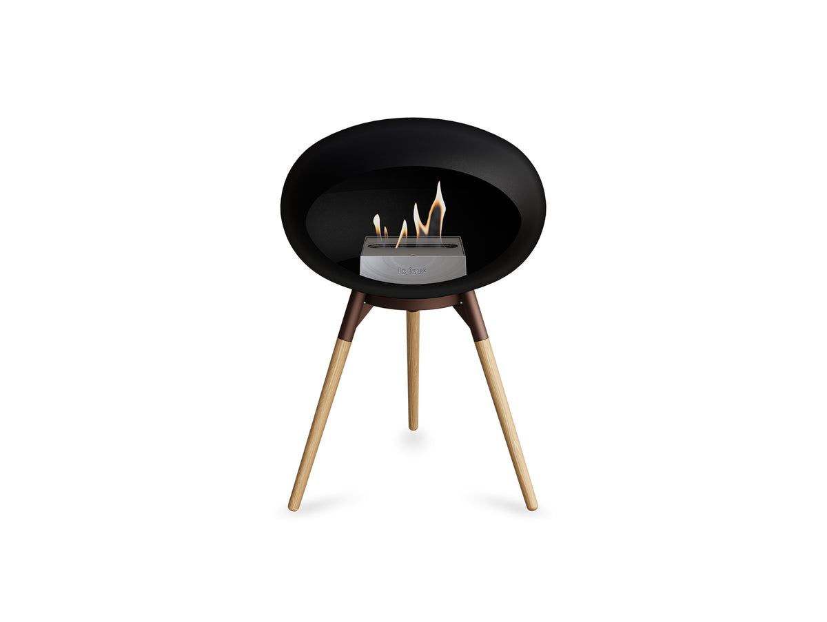 Ground Low Fireplace by Le Feu - Black Dome / Mocca Bowl / Soaped Oak Base