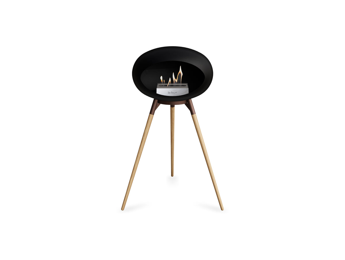 Ground High Fireplace by Le Feu - Black Dome / Mocca Bowl / Soaped Oak Base