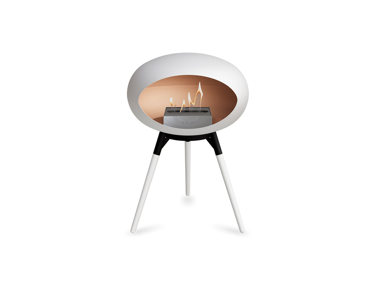 Ground Low Fireplace by Le Feu - White Dome / Black Bowl / White Oak Base