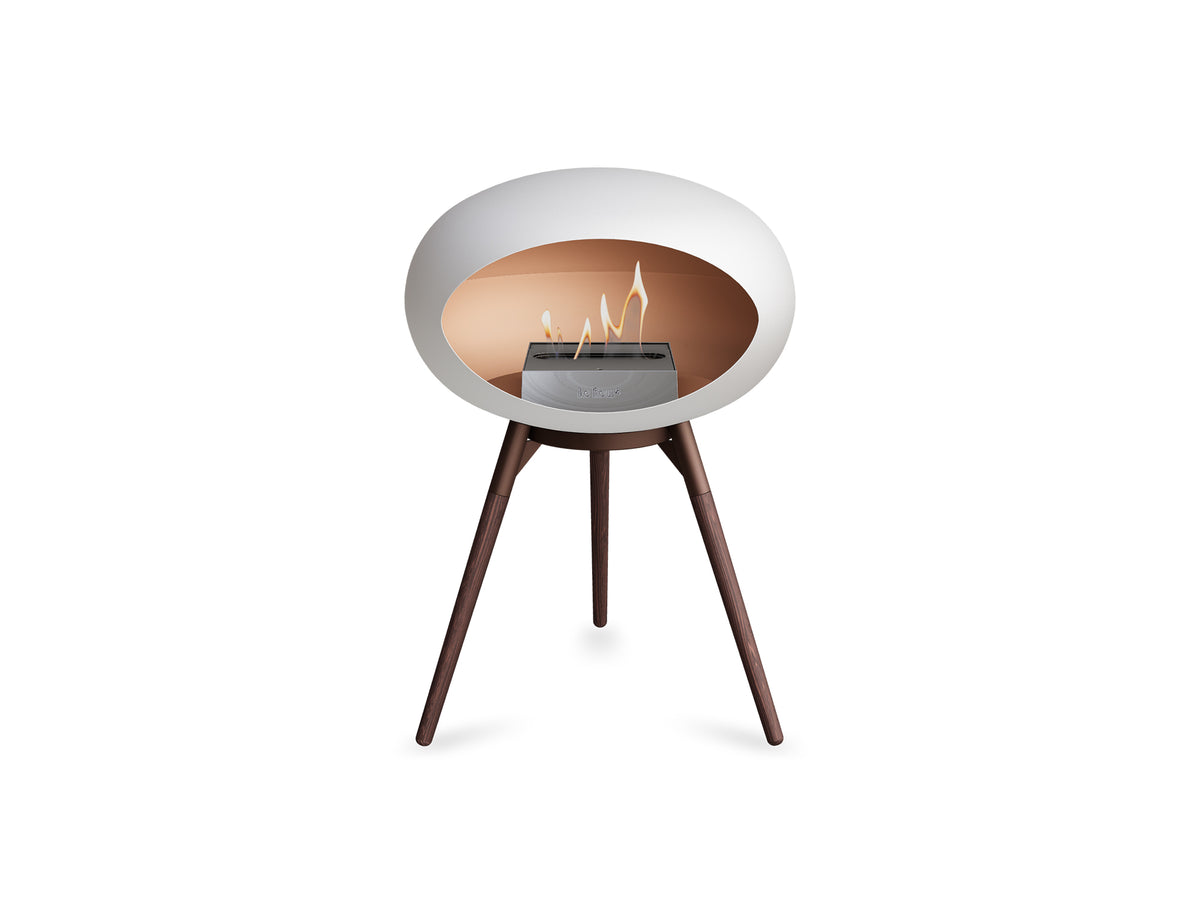 Ground Low Fireplace by Le Feu - White Dome / Mocca Bowl / Smoked Oak Base