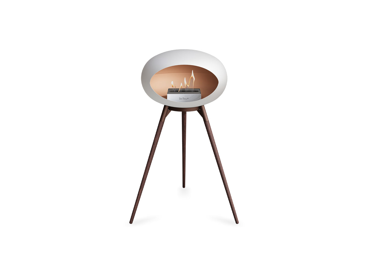 Ground High Fireplace by Le Feu - White Dome / Mocca Bowl / Smoked Oak Base