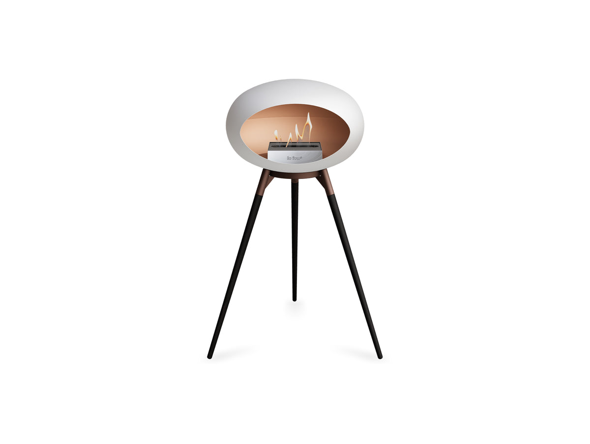 Ground High Fireplace by Le Feu - White Dome / Mocca Bowl / Black Oak Base
