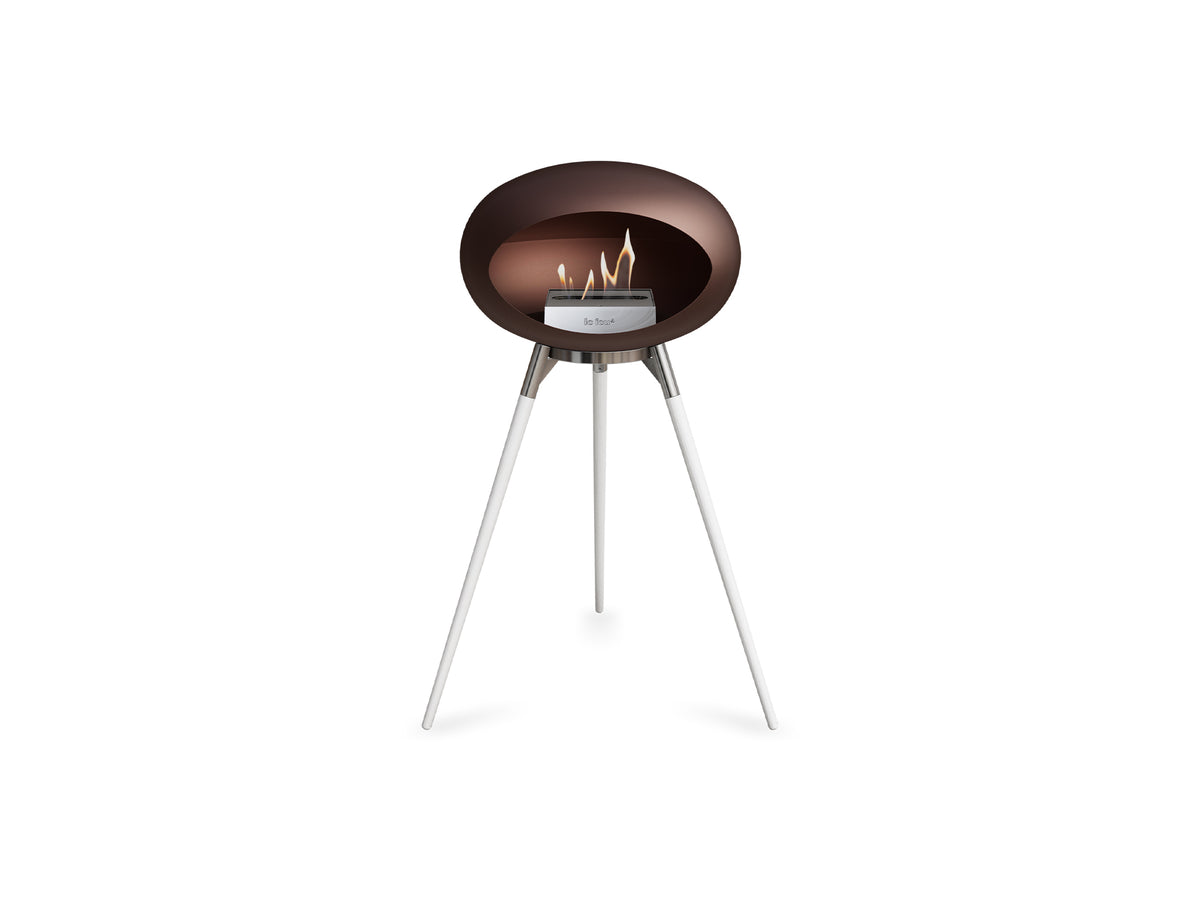 Ground High Fireplace by Le Feu - Mocca Dome / Polished Steel Bowl / White Oak Base