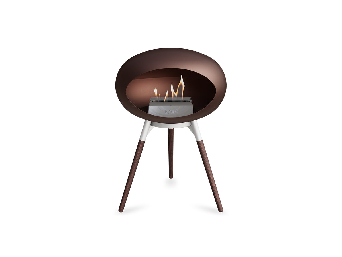 Ground Low Fireplace by Le Feu - Mocca Dome / White Bowl / Smoked Oak Base