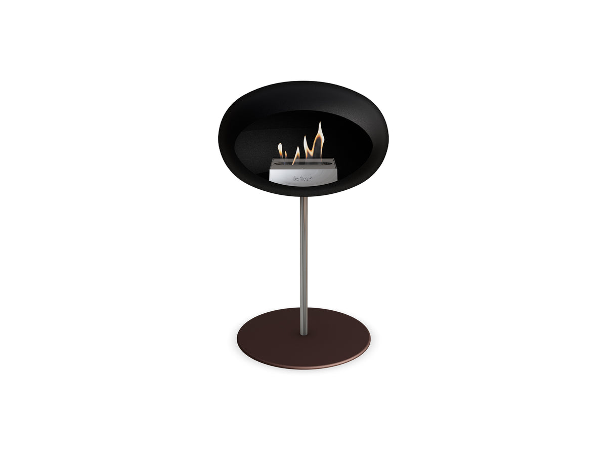 Steel Low Fireplace by Le Feu - Black Dome/ Polished Steel Pole 25 mm / Mocca Plate