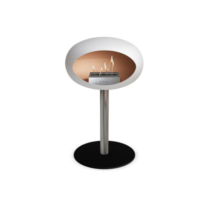 Steel Low Fireplace by Le Feu - White Dome/ Polished Steel Pole 60 mm / Black Plate